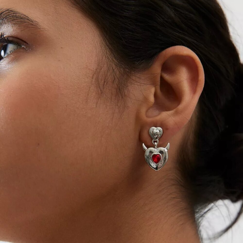 NWT Urban Outfitters Devil Heart Drop Stud Earrings